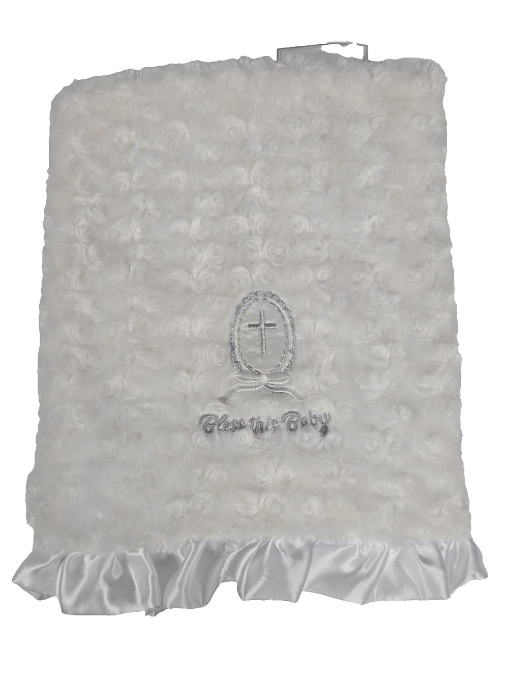 Manhattan Kids Christening Blanket White Cross Bless This Baby Faux Fur 30 x 30